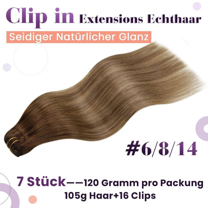 Echthaar Clip-Ins Aschiges Hellbraun 45cm