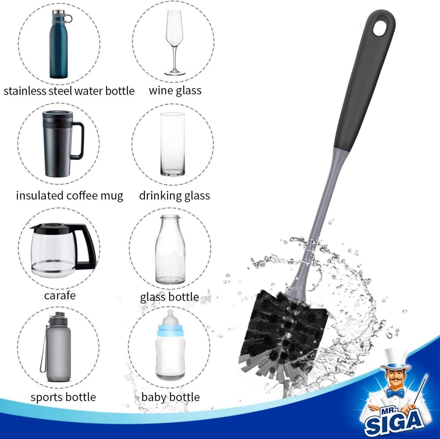MR.SIGA Langgriff-Flaschenbürste für Wasserflasche und Glaswaren, 2 Stück