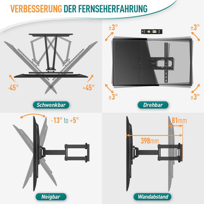 Schwenkbare TV Wandhalterung für 26-65 Zoll Fernseher bis 40kg VESA