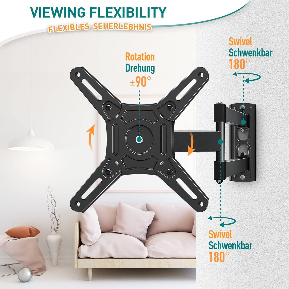 TV Wandhalterung Schwenkbar Neigbar Ausziehbar für 14-42 Zoll Fernseher bis 15kg