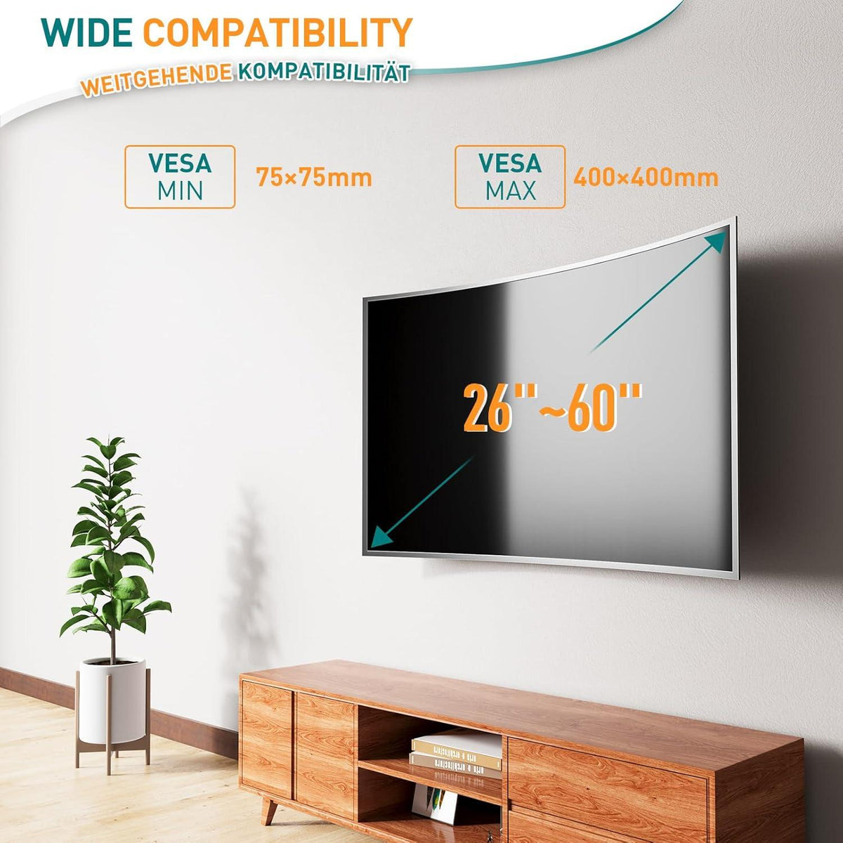TV Wandhalterung Neigbar für 26-60 Zoll Flach LEDTVs
