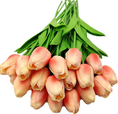 Künstliche Tulpen Hochzeitssträuße Blumen Stiel aus Stahldraht 20 Stück Champagnerrot