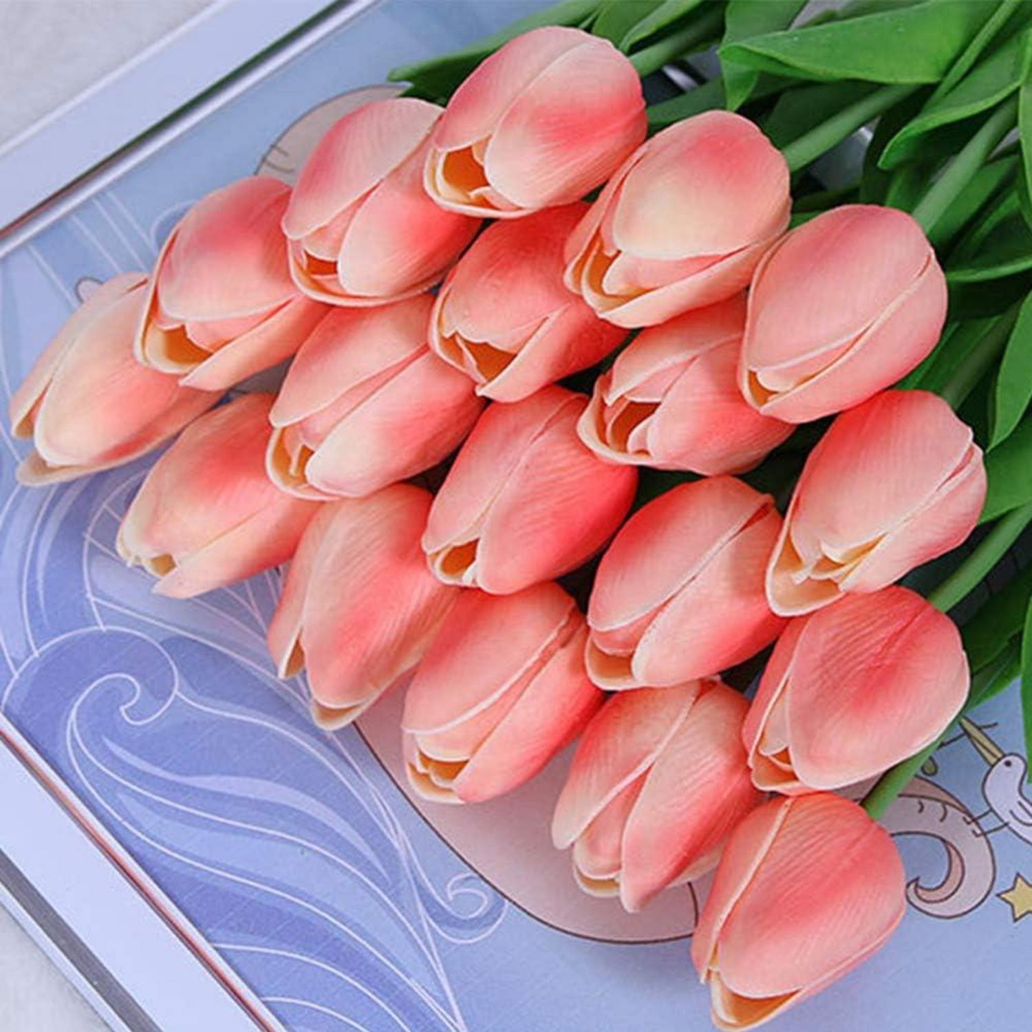 20 Stück Künstliche Tulpen Hochzeitssträuße Blumen PU Tulpen