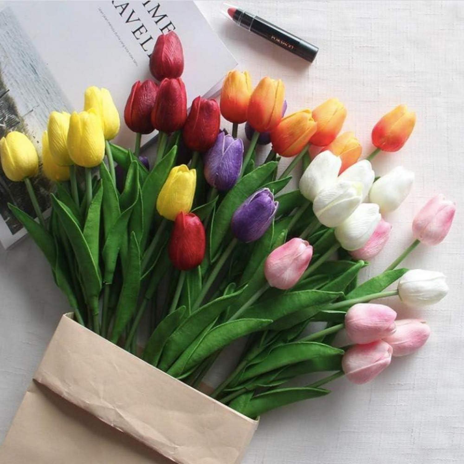 Künstliche Tulpen Blumensträuße 20 Stück Hauptzimmer Deko PU-Tulpen Bouquet