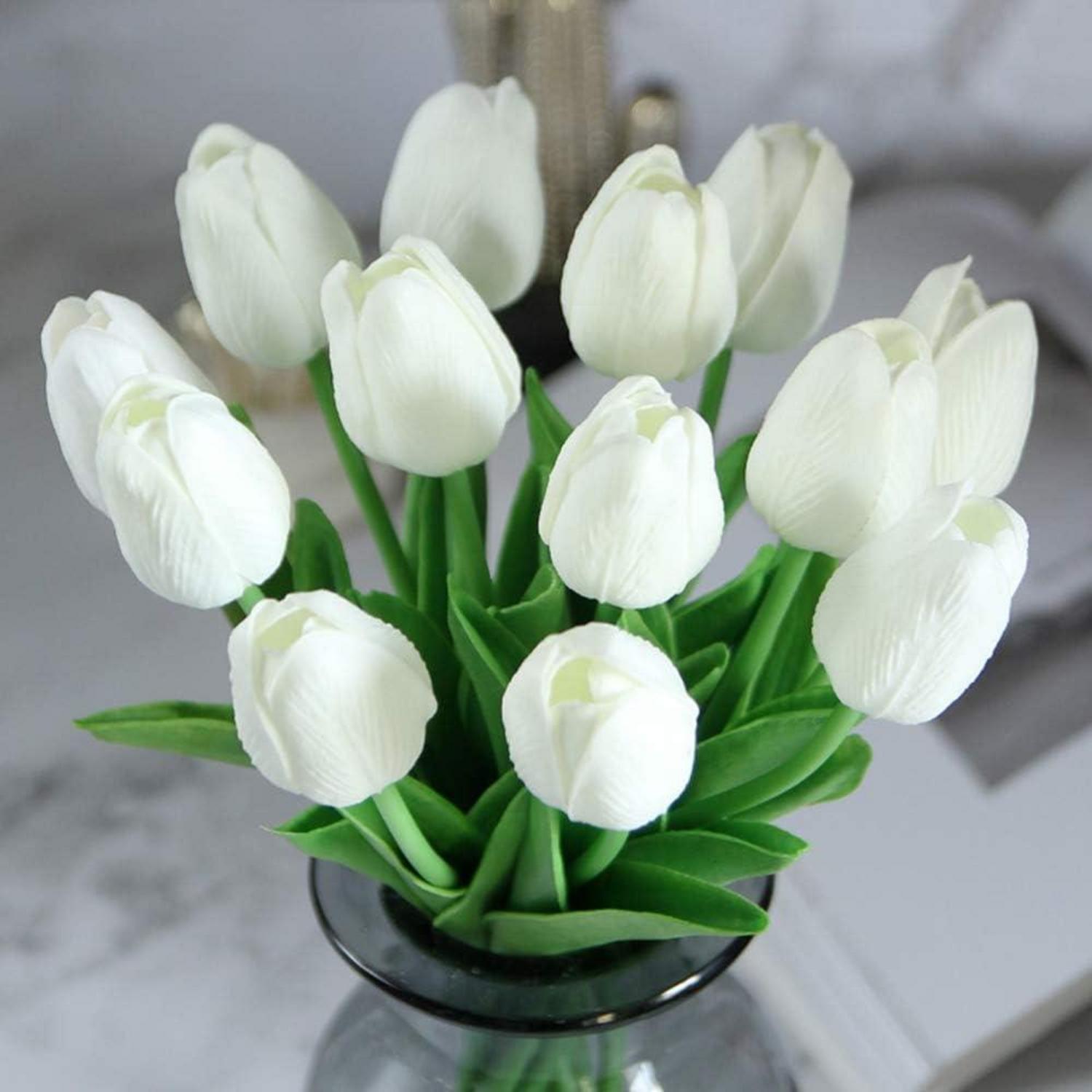 Künstliche Tulpen Hochzeitssträuße Blumen PU Tulpen Weiß 20 Stück