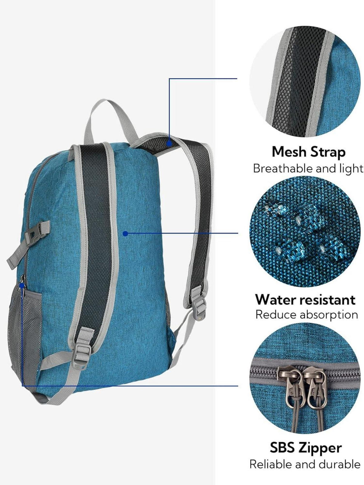 Ultraleichter Faltbarer 20L Outdoor Rucksack in Pfauen Blau