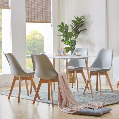 Modernes Esstisch-Set weiß mit 4 Stühlen | Holzbeine