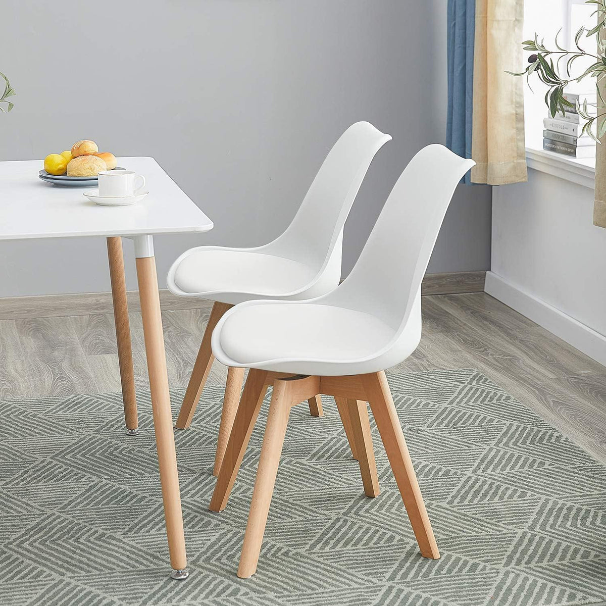 Modernes Esstisch-Set weiß mit 4 Stühlen | Holzbeine