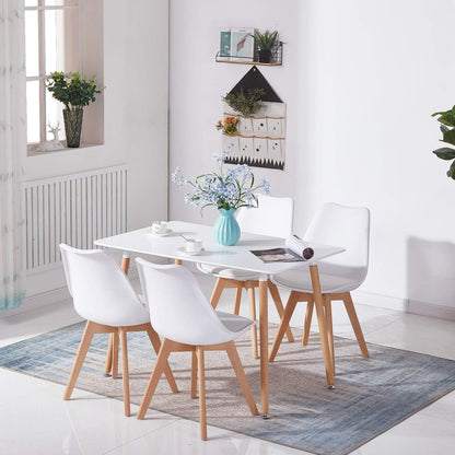 Modernes Esstisch-Set weiß mit 4 Stühlen | Holzbeine