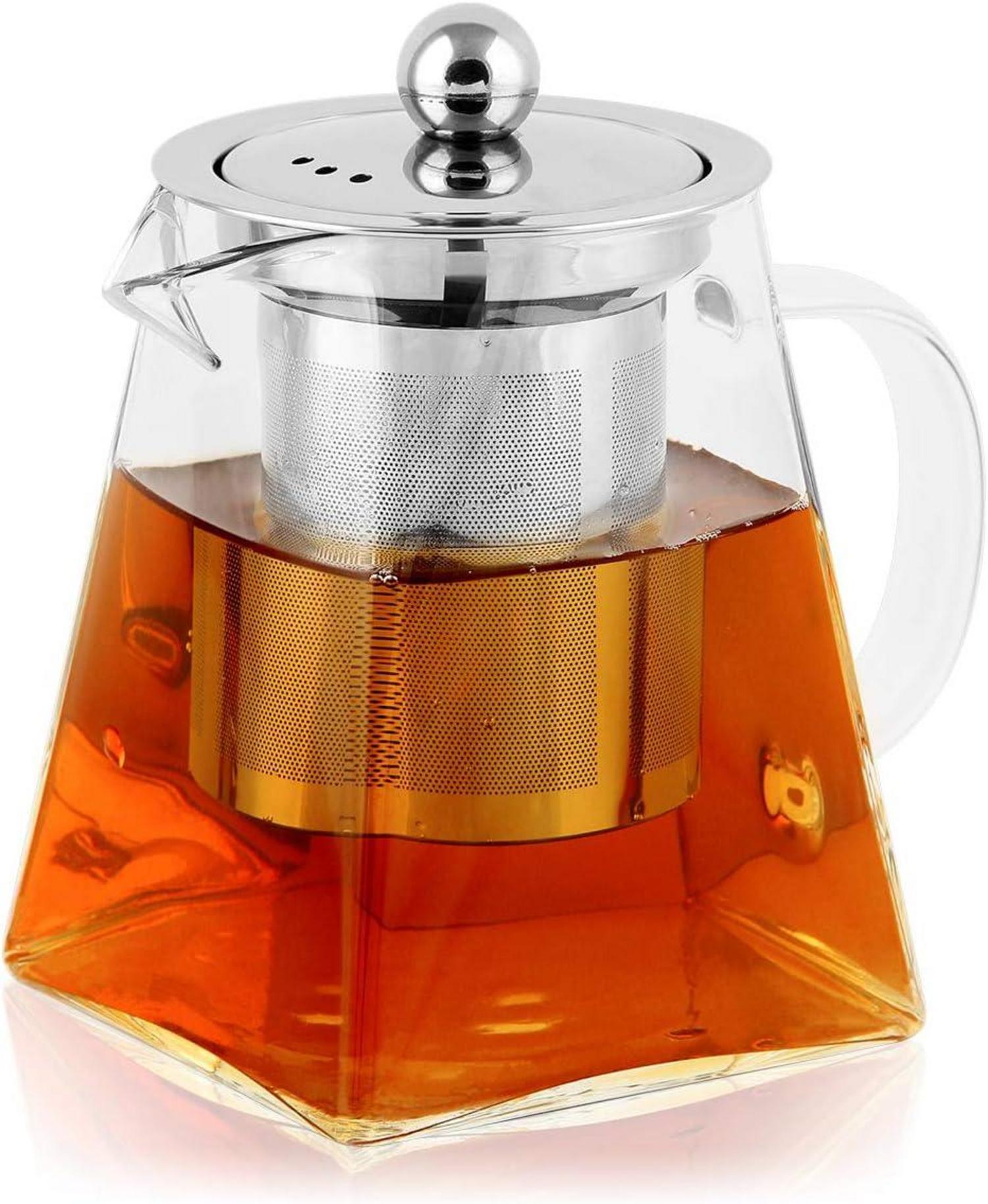 Teekanne aus glasklarem Borosilikatglas mit Edelstahlsieb - 500ml