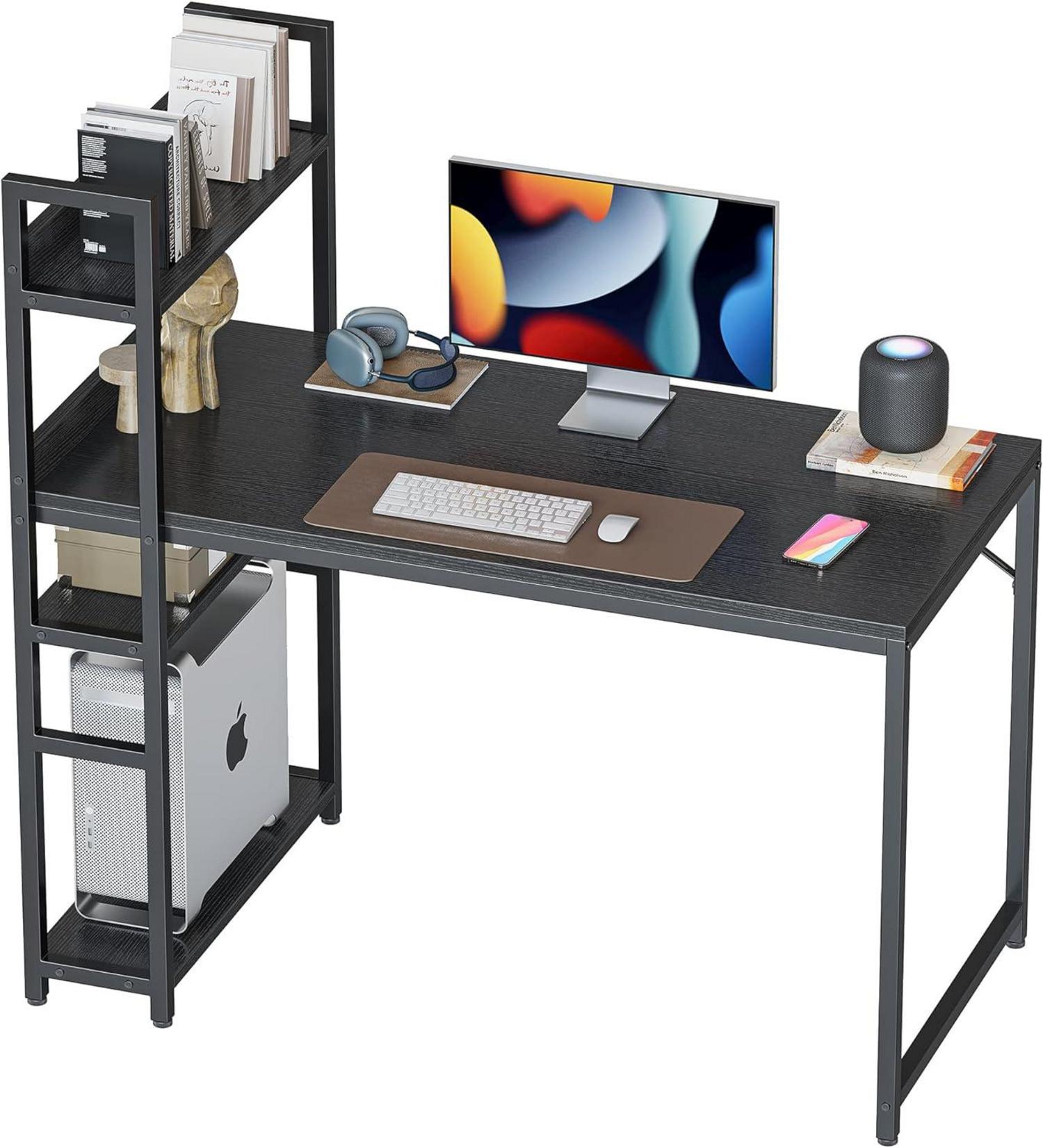 Computertisch mit Regal und Stahlgestell, Schwarz 120 x 60cm