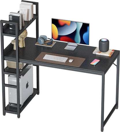 Computertisch mit Regal und Stahlgestell, Schwarz 120 x 60cm