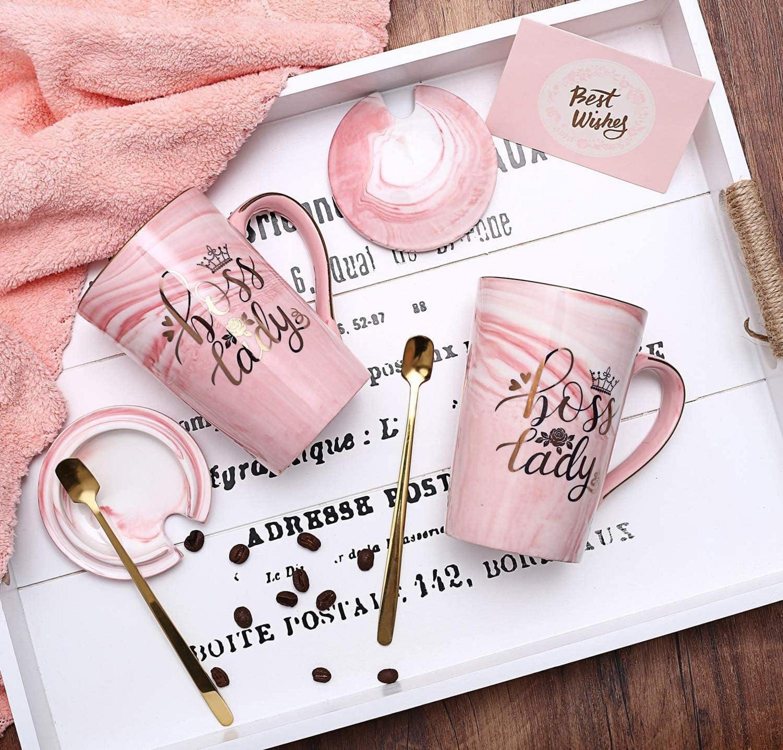 Biching Marmor-Keramik Kaffeebecher 400ml Bosslady Pink
