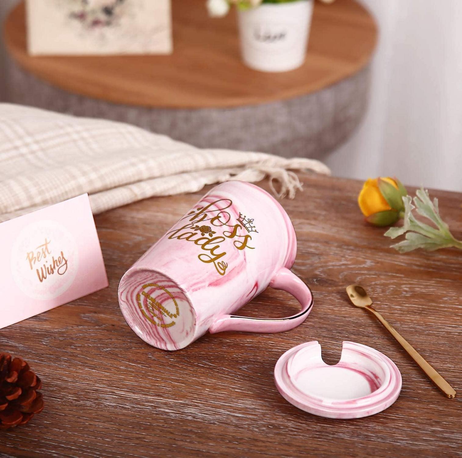 Biching Marmor-Keramik Kaffeetasse Pink Rosa Geschenk-Set 400 ml