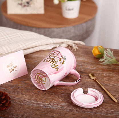 Biching Marmor-Keramik Kaffeetasse Pink Rosa Geschenk-Set 400 ml