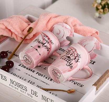Biching Marmor-Keramik Kaffeetasse Pink Rosa Geschenk-Set 400 ml