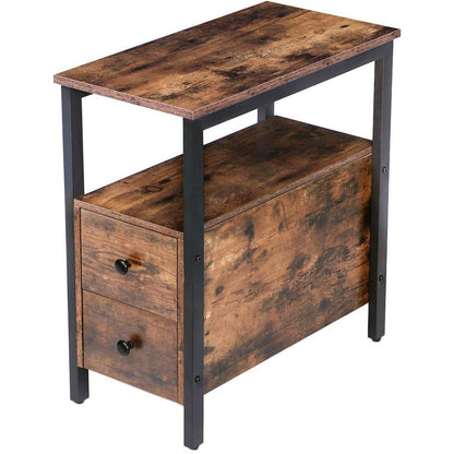 HOOBRO Beistelltisch mit 2 Schubladen Vintage Industrial