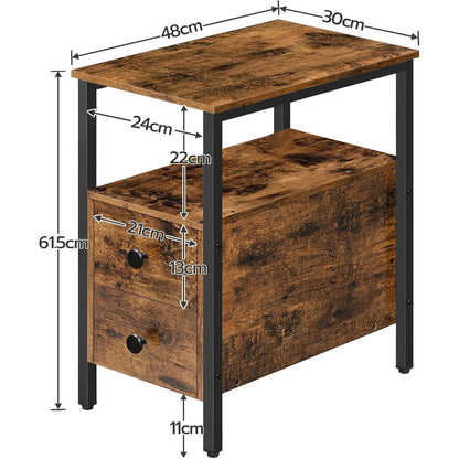 HOOBRO Beistelltisch mit 2 Schubladen Vintage Industrial
