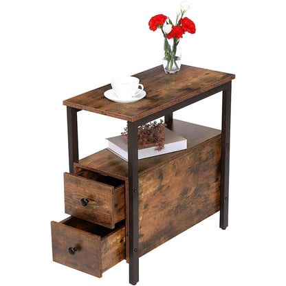 HOOBRO Beistelltisch mit 2 Schubladen Vintage Industrial