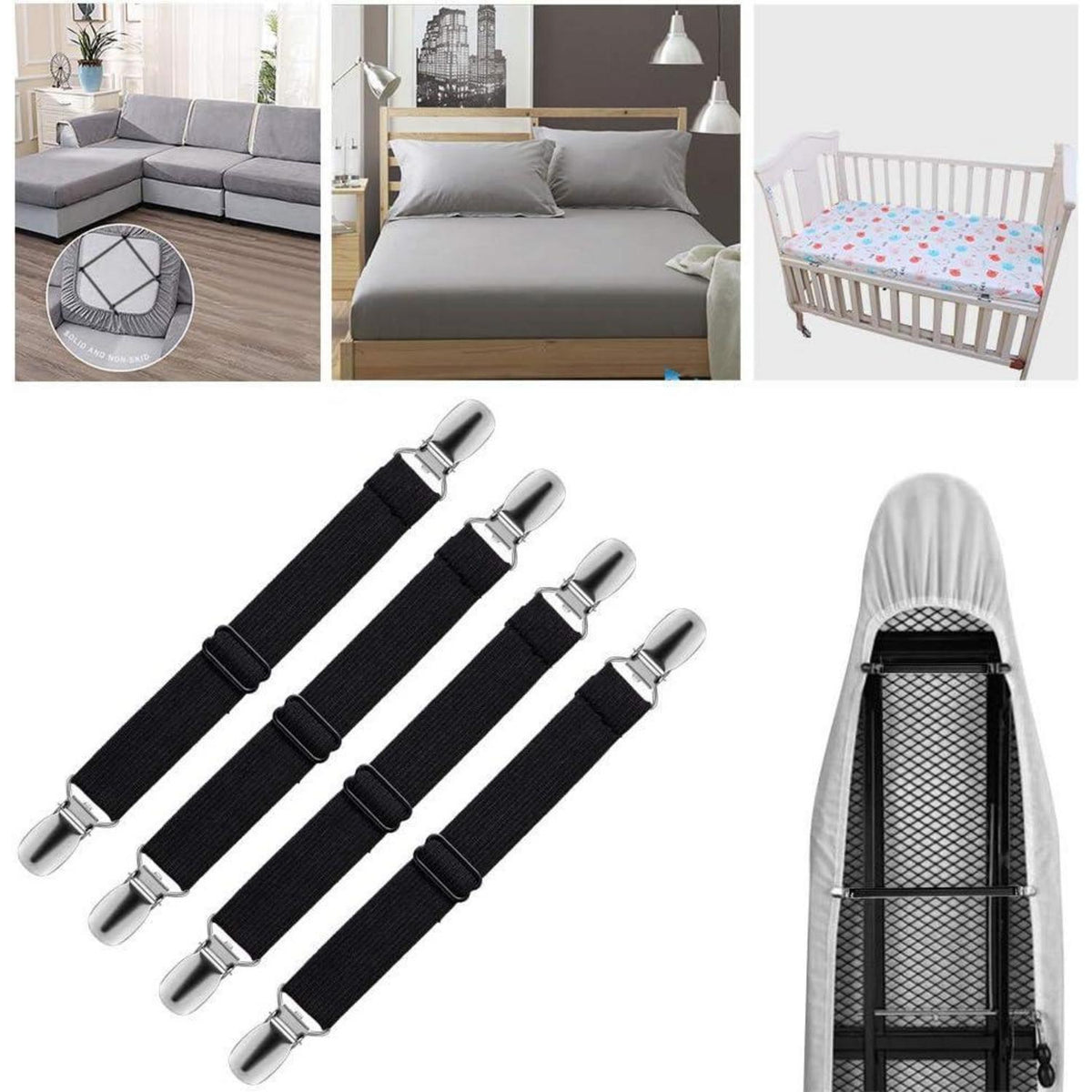 4x Bettlakenspanner Verstellbar – Für Bett, Sofa & Bügelbrett