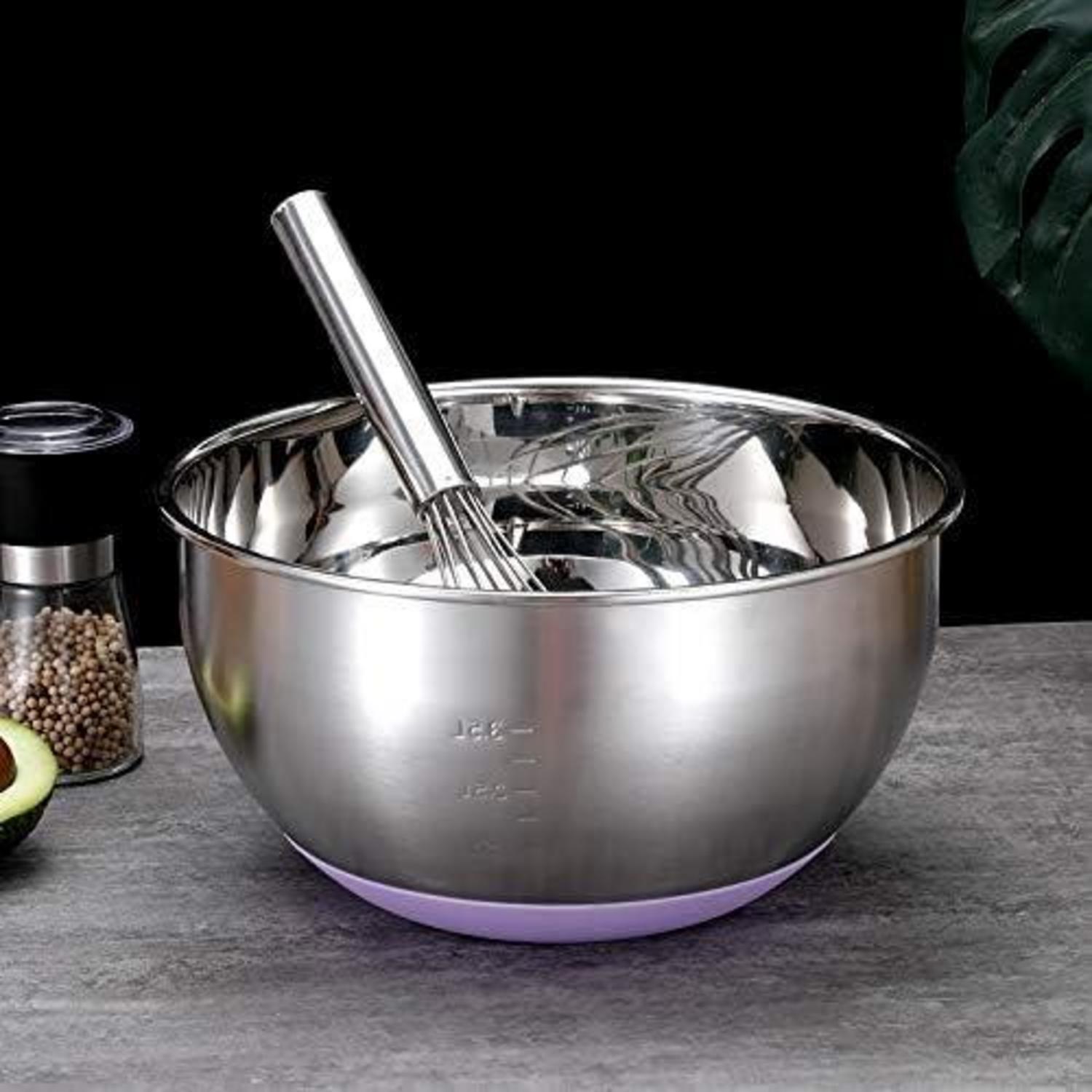 Küchenschüssel Edelstahl 28cm 5L Salat Rührschüssel mit Silikonboden