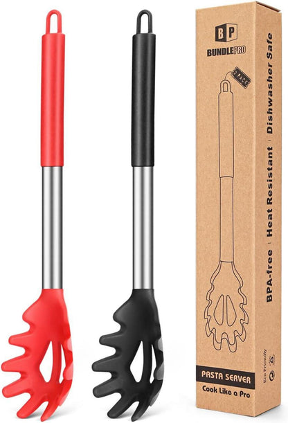 2er Silikon Spaghettilöffel Set hitzebeständig BPA frei Schwarz Rot