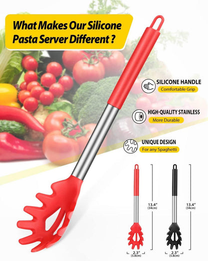 Silikon Spaghettilöffel Set Schwarz Rot, Hitzebeständig, BPA