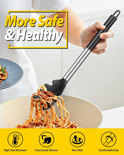 2er Silikon Spaghettilöffel Set hitzebeständig BPA frei Schwarz Rot
