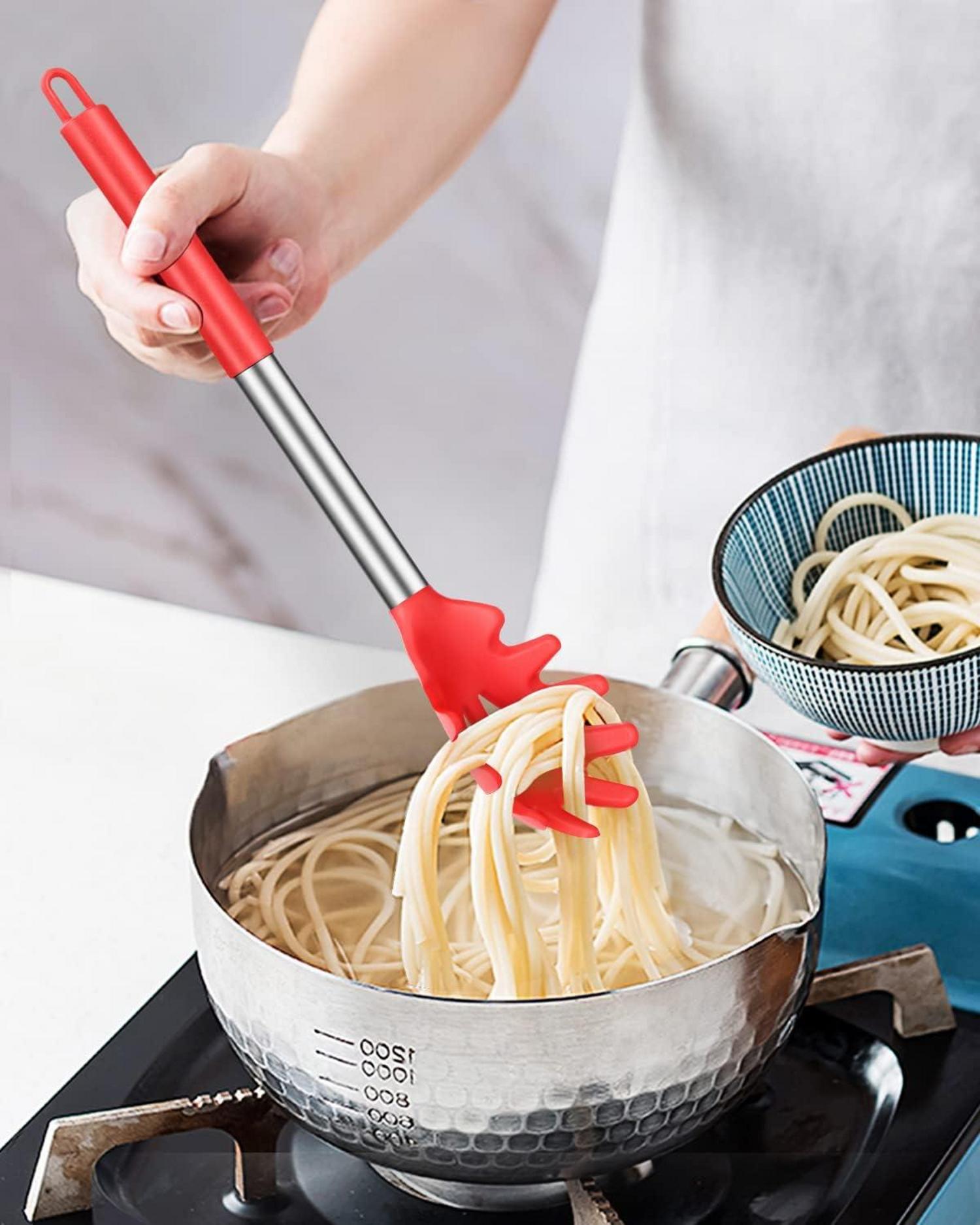 2er Silikon Spaghettilöffel Set Hitzebeständig BPA-frei Schwarz Rot