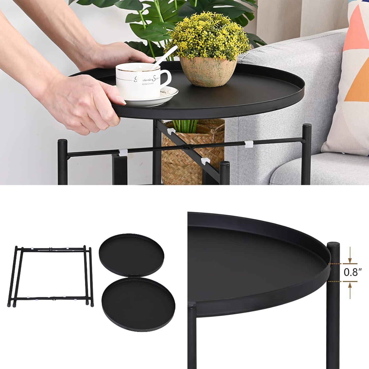Runder Metall-Couchtisch mit 2 Ebenen für Wohnzimmer und Schlafzimmer