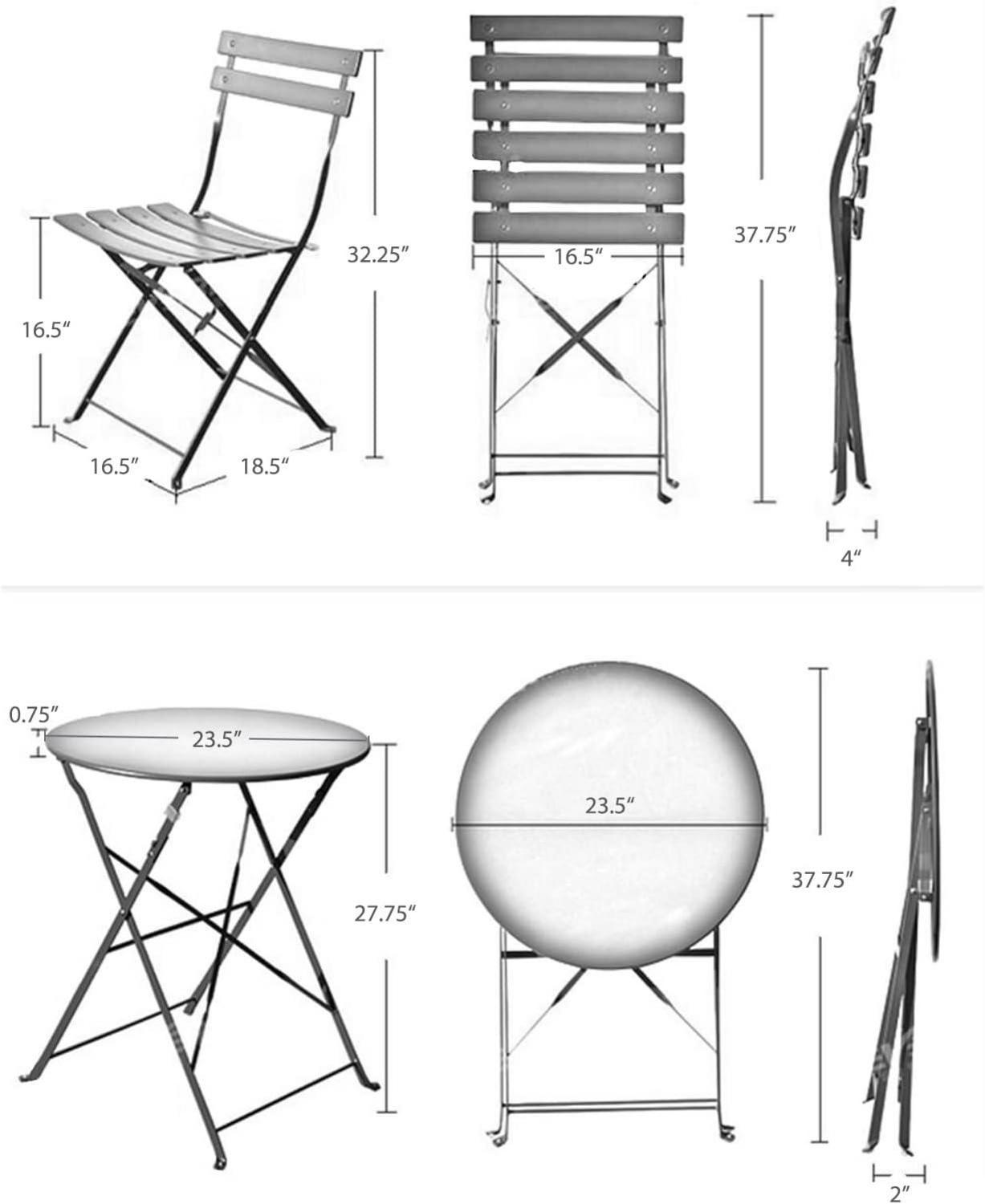 Grand patio Bistro Set 3tlg. Stahl Schwarz Klappbar Hof Garten