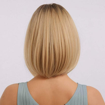 Schwarzer Bob mit blonden Highlights – Damen Perücke mit Pony