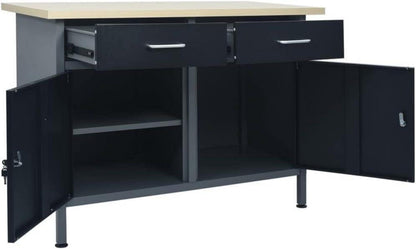 Werkbank mit Schubladen und Schränken Schwarz 120x60x85cm