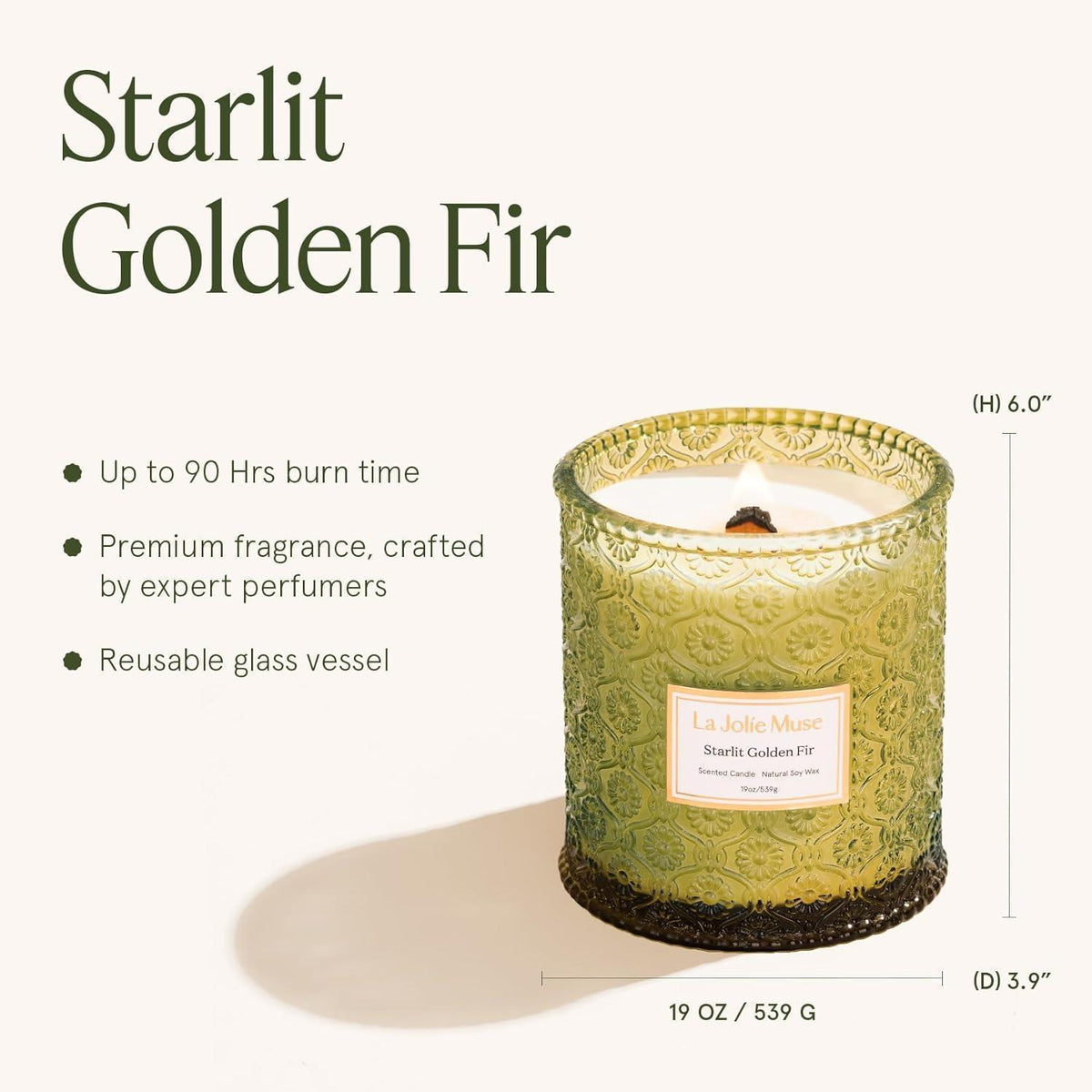 Duftkerze Starlit Golden Fir mit Holzdocht, 90h Brenndauer