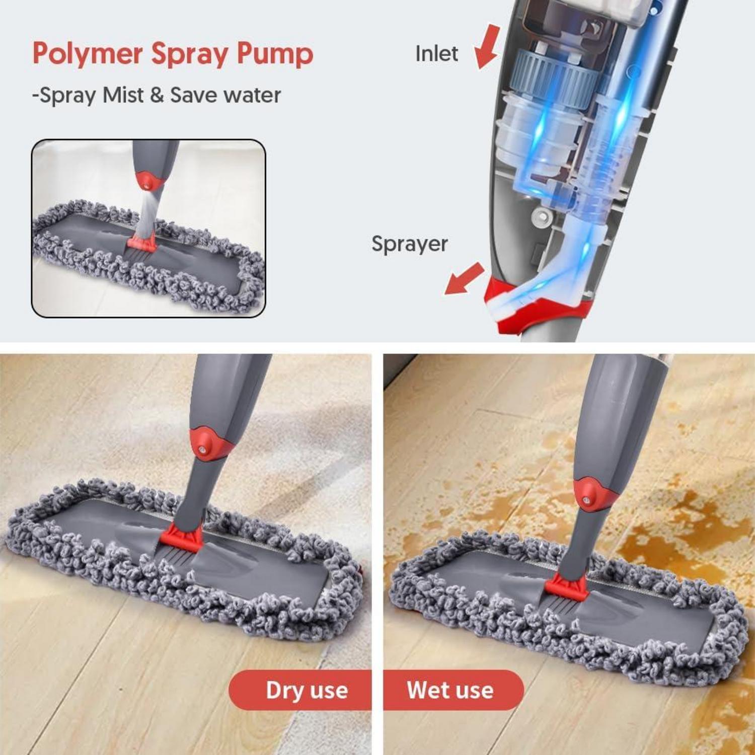 Sprühwischer mit 3 Waschbaren Pads für Bodenreinigung Grey