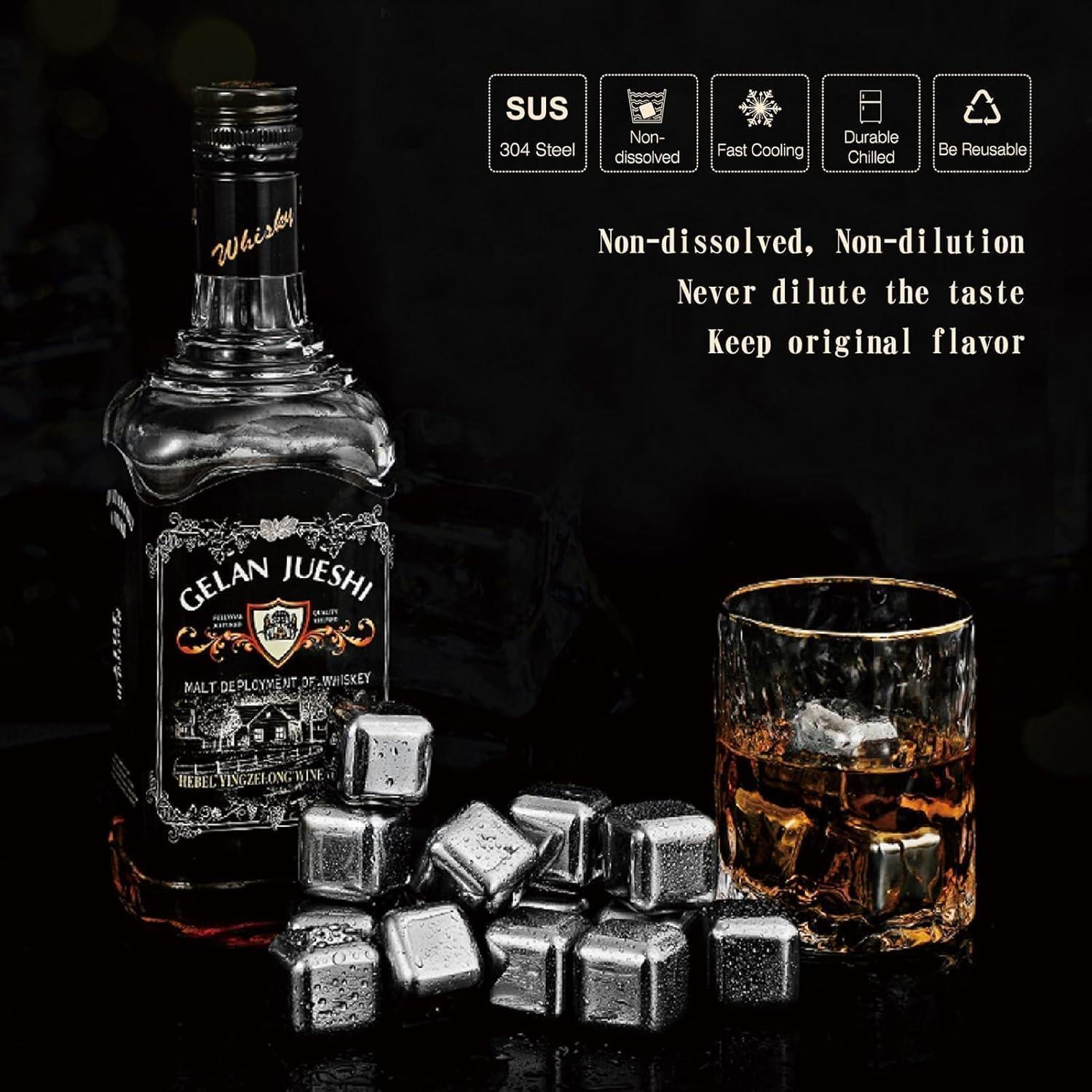 16 Wiederverwendbare Edelstahl Eiswürfel Set für Whisky