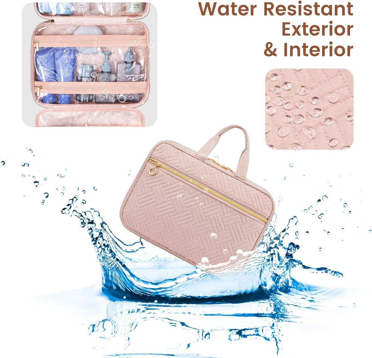 Kulturtasche Damen LOVEVOOK wasserdicht Groß mit 360°Drehbare Haken Rosa