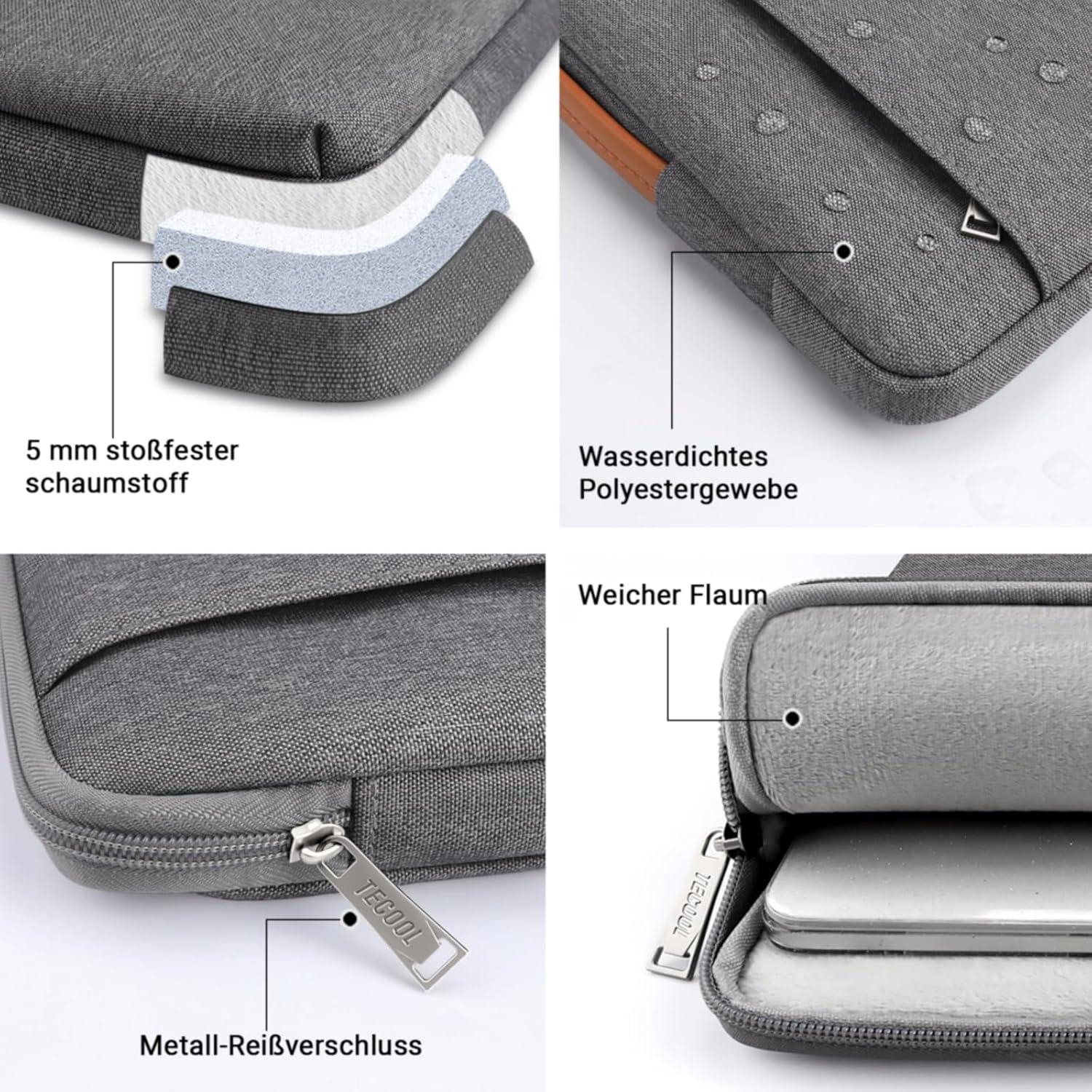 Laptoptasche 15.6 Zoll Stoßfest Spritzwasserfest Dunkelgrau