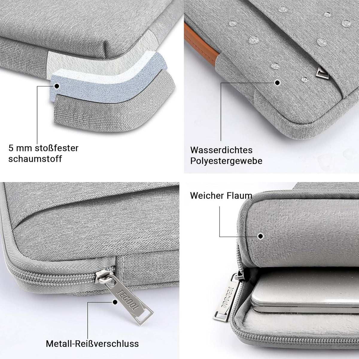 Laptoptasche 15,6 Zoll Stoßfest Spritzwasserfest für Laptop Notebook grau