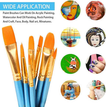 10er Nylon Pinselset für Aquarell, Acryl & Ölgemälde - Malpinsel für Anfänger, Kinder, Künstler - Blau