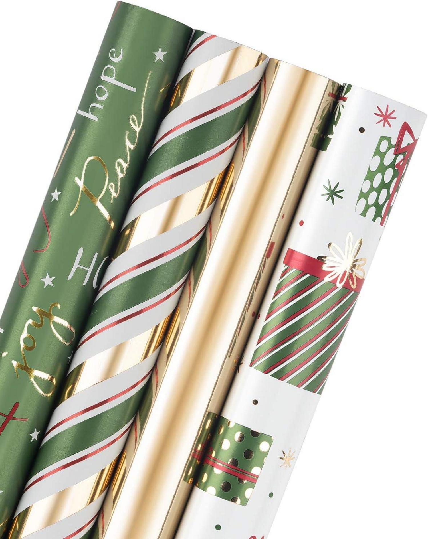Grünes Glitter Geschenkpapier 4 Rollen 76x305cm Metallic Shine