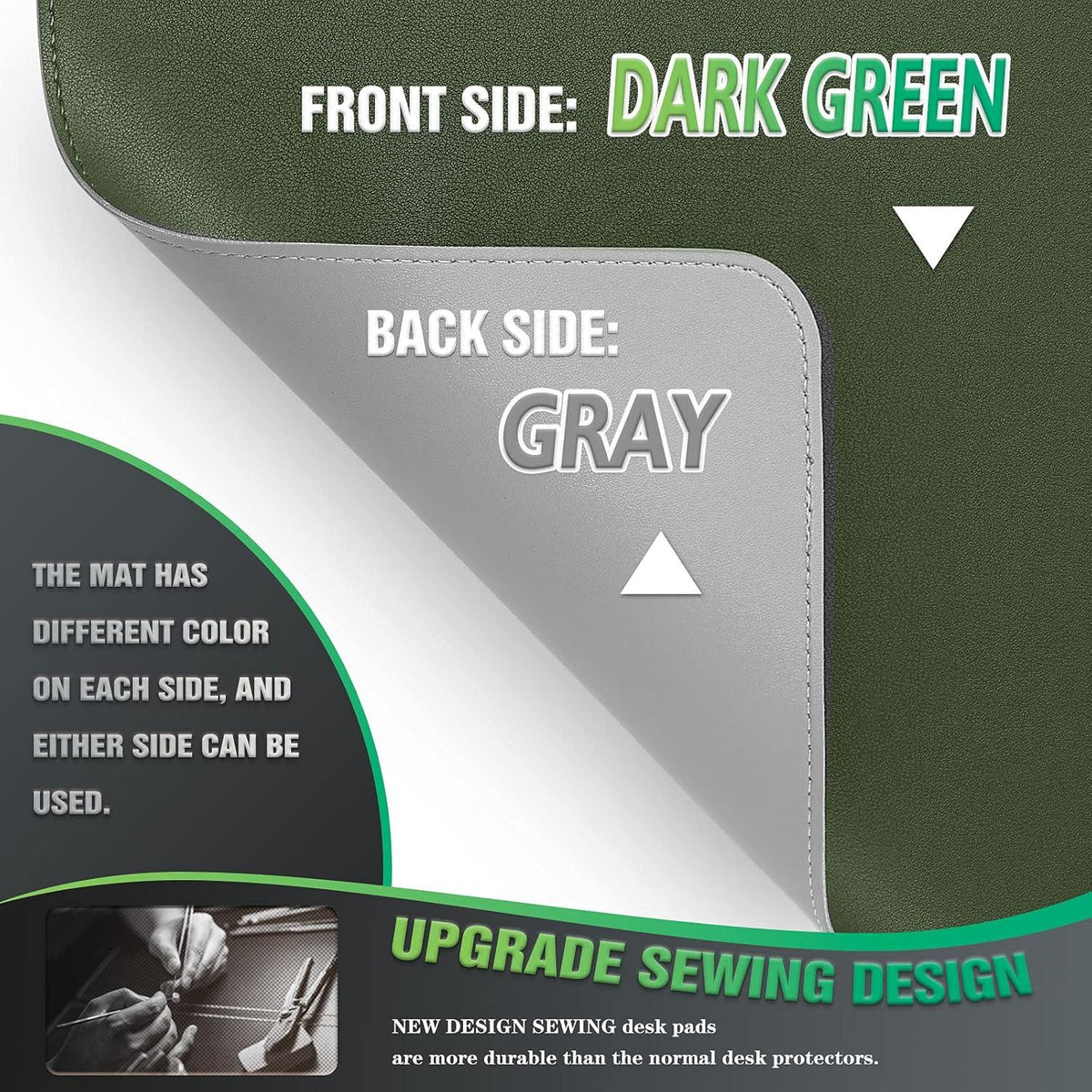 Upgrade PVC-Leder Tischunterlage 60x35cm wasserdicht dunkelgrün/grau