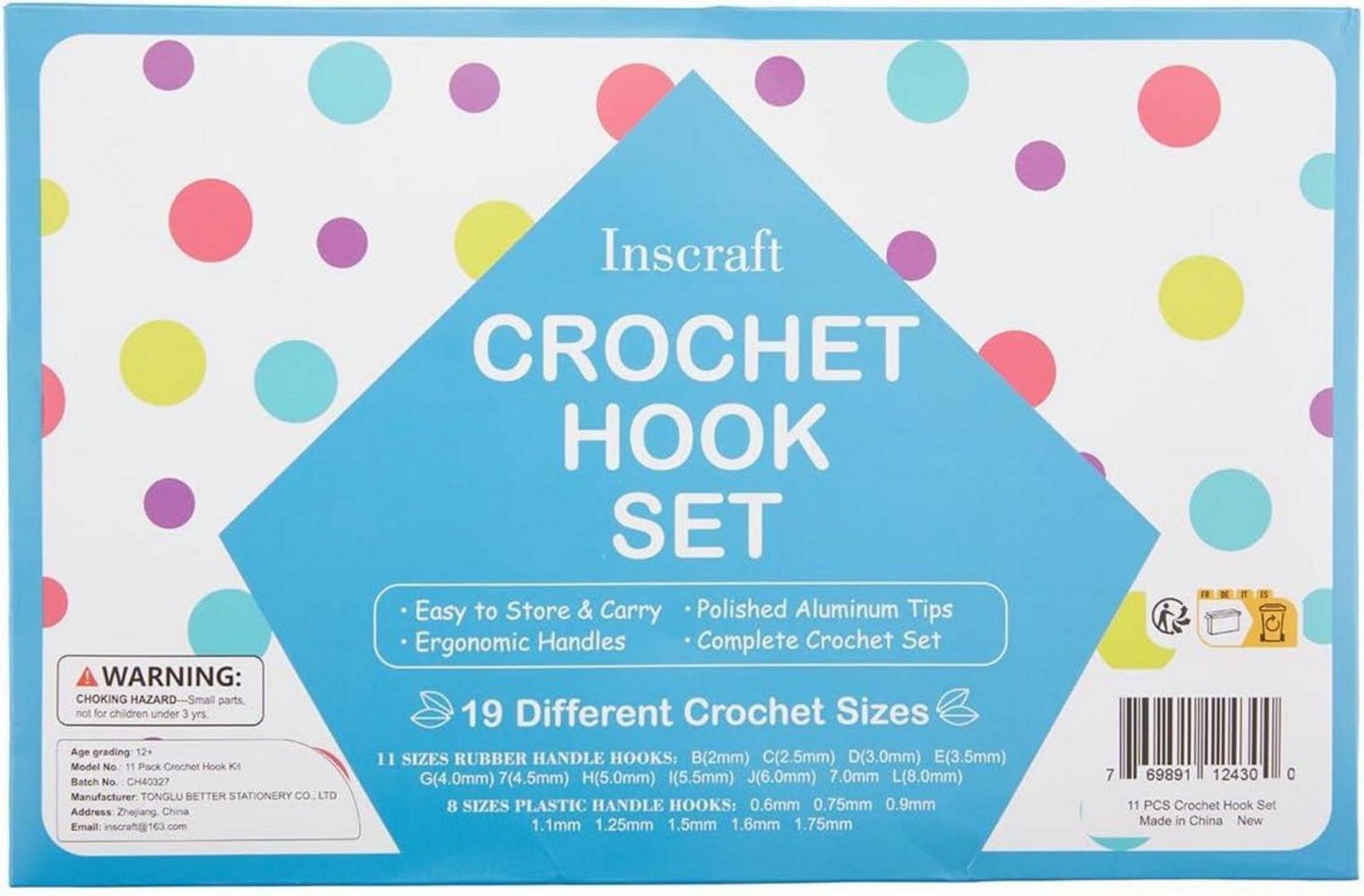 Inscraft 82-teiliges Häkelnadel Set für Anfänger, ergonomische Griffe, 82 Stück