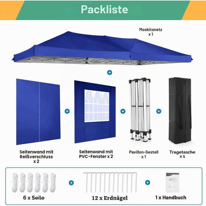 Faltpavillon 3x6m wasserdicht mit 6 Seitenwänden – Blau