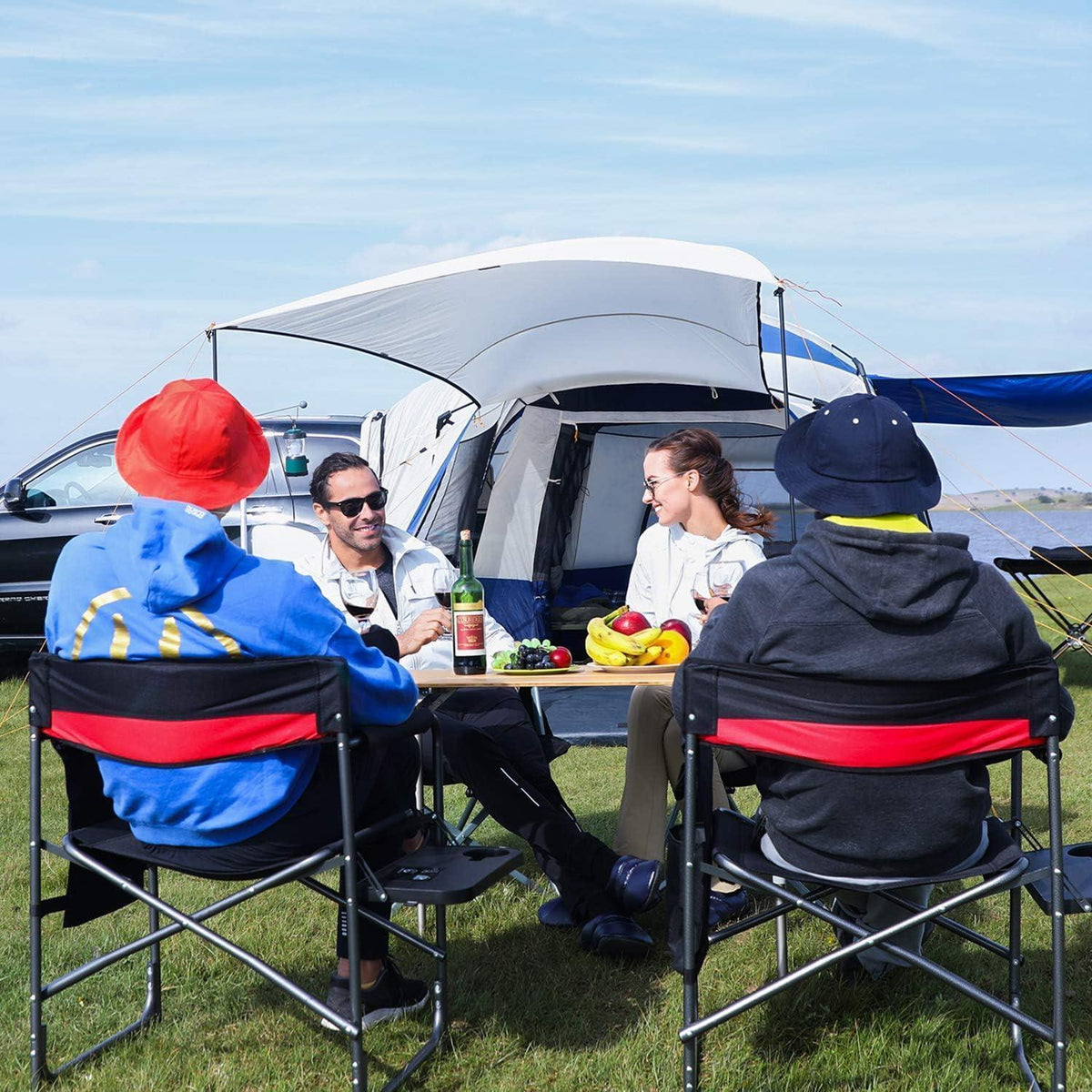 Höhenverstellbarer Bambus Campingtisch 100x65cm mit Netz