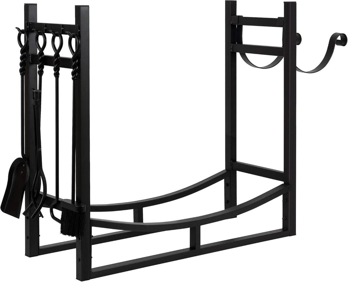 Amagabeli Kaminholzregal mit 4 Kaminwerkzeugen 90cm Schwarz