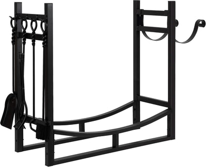 Amagabeli Kaminholzregal mit 4 Kaminwerkzeugen 90cm Schwarz