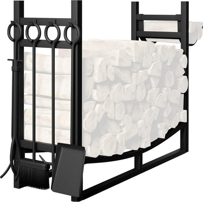 Kaminholzregal mit 4 Kaminwerkzeugen 90x78x33cm Schwarz