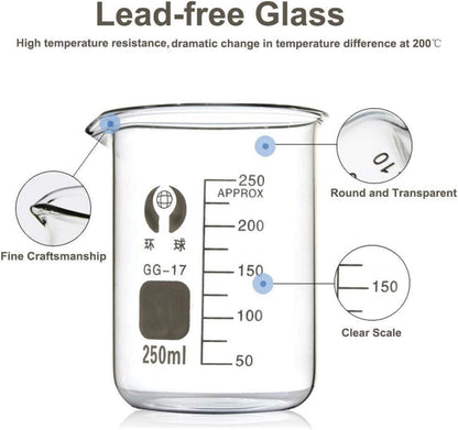 Borosilikatglas Bechergläser Set mit Pipetten und Reinigungsbürsten