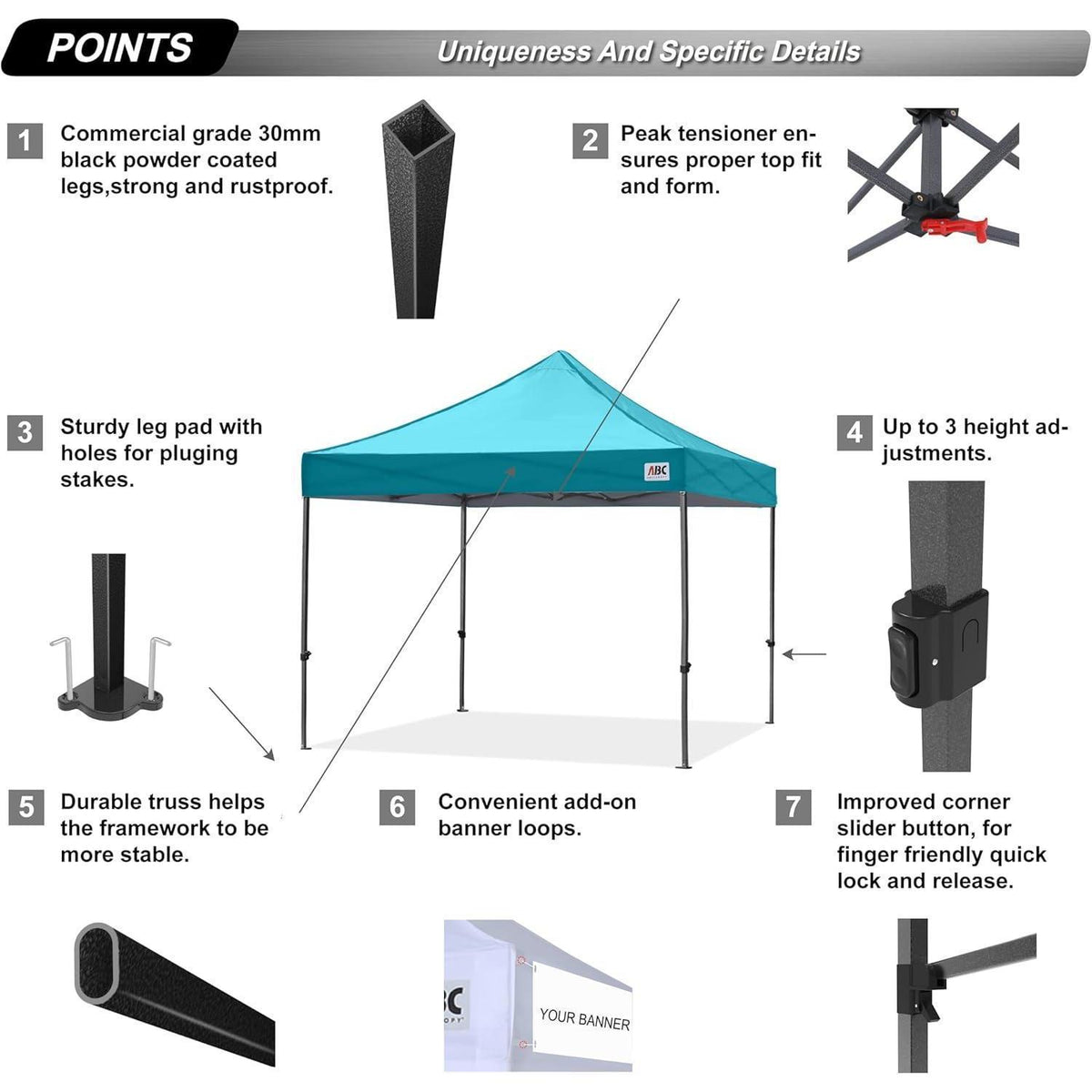Pop-Up Pavillon wasserdicht 2,5x2,5m Türkis mit Rollentasche